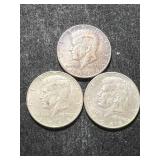 3 US 40% SILVER KENNEDY HALF DOLLARS ALL 1966