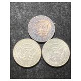 3 US 40% SILVER KENNEDY HALF DOLLARS ALL 1966