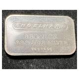 1 TROY OZ .999 FINE SILVER ENGELHARD BAR