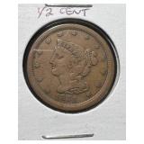 1851 US BRAIDED HAIR HALF CENT
