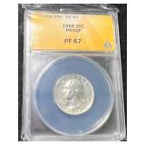 1958 US PROOF WASHINGTON QUARTER ANACS PF67