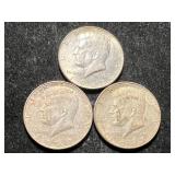 3 US 40% SILVER KENNEDY HALF DOLLARS ALL 1967