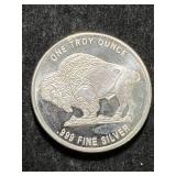 1 TROY OZ .999 FINE SILVER BUFFALO INDIAN ROUND