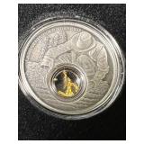 1 TROY OZ .999 FINE SILVER CALIFORNIA GOLD RUSH ROUND WITH 24K GOLD LEAF