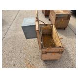 Knaack gang box / chest job site storage with gray metal box bolted to the lid L 42” x H 38” x D 19”