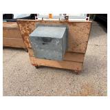 Knaack gang box / chest job site storage with gray metal box bolted to the lid L 42” x H 38” x D 19”