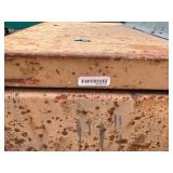 Knaack gang box / chest job site storage with gray metal box bolted to the lid L 42” x H 38” x D 19”