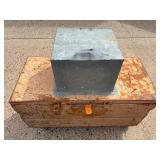 Knaack gang box / chest job site storage with gray metal box bolted to the lid L 42” x H 38” x D 19”