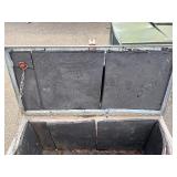 Gray job site storage box / chest with metal box bolted on lid L 43” x H 36” x D 21”