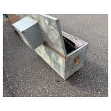 Gray job site storage box / chest with metal box bolted on lid L 43” x H 36” x D 21”