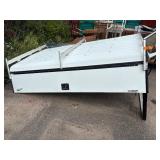 StoneBrooke White truck topper, pro series with roof racks, hatchback door and front window