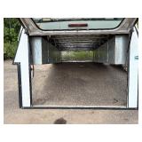 StoneBrooke White truck topper, pro series with roof racks, hatchback door and front window