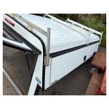 StoneBrooke White truck topper, pro series with roof racks, hatchback door and front window