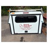 StoneBrooke White truck topper, pro series with roof racks, hatchback door and front window