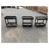 (3) Rolling Carts, black plastic. 37” w x 19”d x 31 ½”