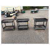 (3) Rolling Carts, black plastic. 37” w x 19”d x 31 ½”