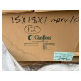 Boxes of Assorted filters: Air Handler 14x20x1, NaturalAire 20x25x1, 16x20x2, 16x24x2, Glasfloss15x18x1