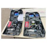 (2) Powers Trak-It C3 Gas Fastening tool in cases; Battery and charger Both power up
