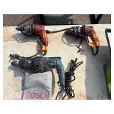 3 power tools: Bosch Bulldog corded hammer drill & two Milwaukee Corded Magnum Holeshooter Drills all power up