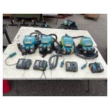 (4) Makita Backpack XCV05 Vacuums HEPA filters  (4) DC18RC chargers and (8) batterie