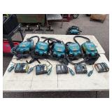 (5) Makita Backpack XCV05 Vacuums HEPA filters  (5) DC18RC chargers