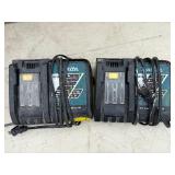 (104) Makita battery chargers DC18RT, DC18RA and (4) Makita 18V batteries