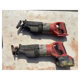 (2) Milwaukee Cordless Sawzalls 0719-20 M28, (1) battery and (1) 48-59-2818 18V charger, all power up