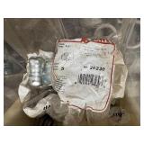 Electric and plumbing parts: Halex EMT Compression Connectors; Cushioned clamps; insulated tap