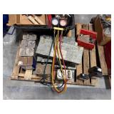 Pallet plumbing, electric, & primer: Yellow Jacket Gauge; Cone Nuts; Shark Bite Max; EMT straps; Rollers