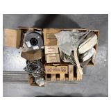 Pallet of electrical parts:  Copper wire; Insulation strip; Tube gun; Tube straps; Conduit carrier & more