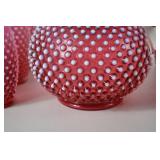 Vintage Fenton Cranberry Opalescent Hobnail Pitcher and Tumblers Set