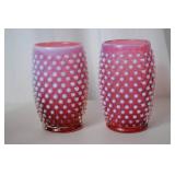 Vintage Fenton Cranberry Opalescent Hobnail Pitcher and Tumblers Set