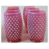 Vintage Fenton Cranberry Opalescent Hobnail Pitcher and Tumblers Set