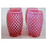 Vintage Fenton Cranberry Opalescent Hobnail Pitcher and Tumblers Set