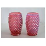 Vintage Fenton Cranberry Opalescent Hobnail Pitcher and Tumblers Set