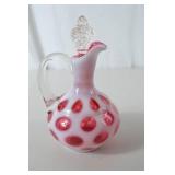 Vintage Fenton Cranberry Opalescent Glass Cruet with Clear Stopper