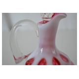 Vintage Fenton Cranberry Opalescent Glass Cruet with Clear Stopper