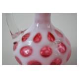 Vintage Fenton Cranberry Opalescent Glass Cruet with Clear Stopper