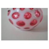 Vintage Fenton Cranberry Opalescent Glass Cruet with Clear Stopper