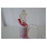 Vintage Fenton Cranberry Opalescent Glass Cruet with Clear Stopper