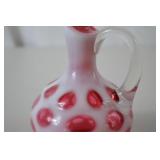 Vintage Fenton Cranberry Opalescent Glass Cruet with Clear Stopper