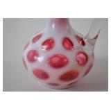 Vintage Fenton Cranberry Opalescent Glass Cruet with Clear Stopper