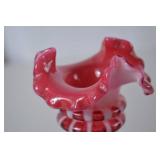 Antique Fenton Cranberry Opalescent Coin Dot Vase, Ruffled Edge, 6 in