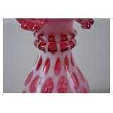 Antique Fenton Cranberry Opalescent Coin Dot Vase, Ruffled Edge, 6 in