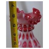Antique Fenton Cranberry Opalescent Coin Dot Vase, Ruffled Edge, 6 in