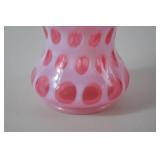 Vintage Fenton Pink Opalescent Hobnail Ruffled Vase