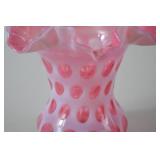 Vintage Fenton Pink Opalescent Hobnail Ruffled Vase