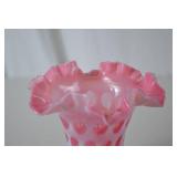 Vintage Fenton Pink Opalescent Hobnail Ruffled Vase