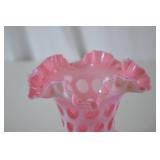 Vintage Fenton Pink Opalescent Hobnail Ruffled Vase