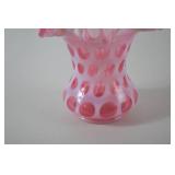 Vintage Fenton Pink Opalescent Hobnail Ruffled Vase